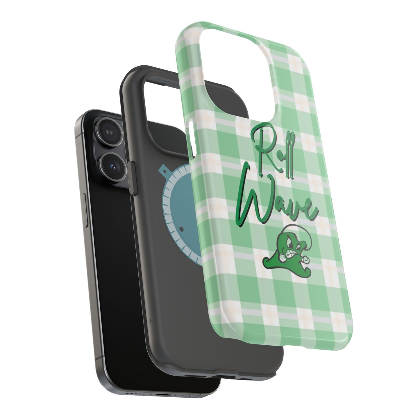Phone Case — "Roll Wave" Green Plaid Magnetic Impact‑Resistant Case