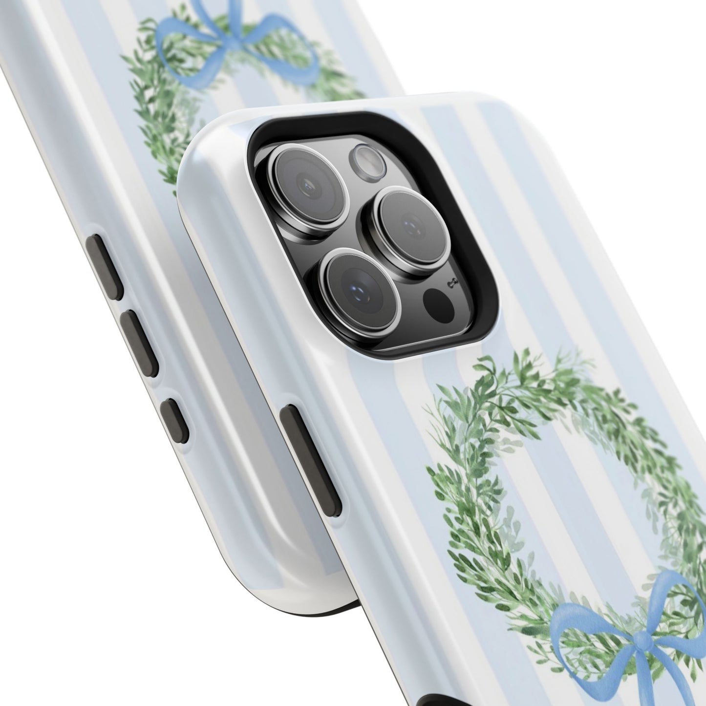 Floral Wreath Magnetic Impact Case — Blue Striped Protective Phone Case