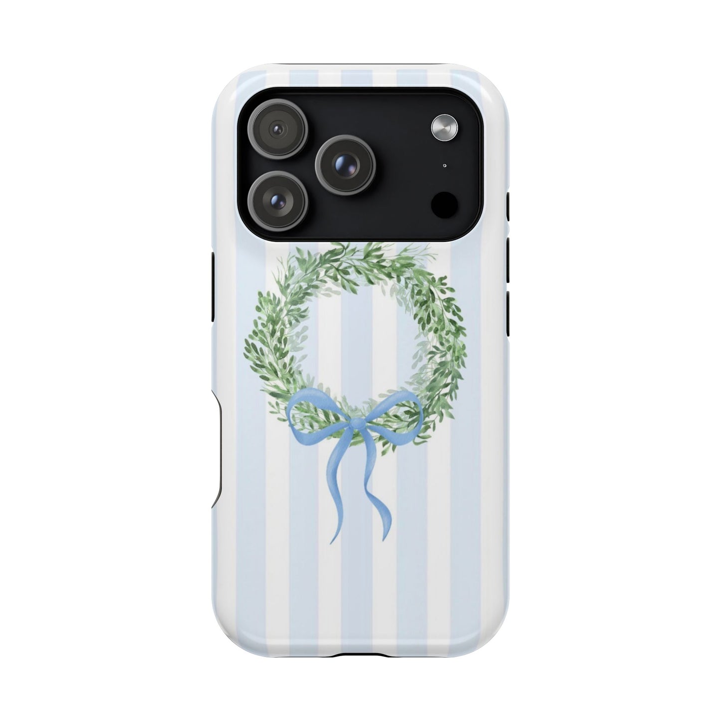 Floral Wreath Magnetic Impact Case — Blue Striped Protective Phone Case