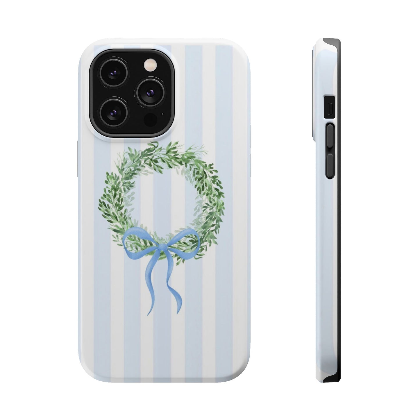 Floral Wreath Magnetic Impact Case — Blue Striped Protective Phone Case