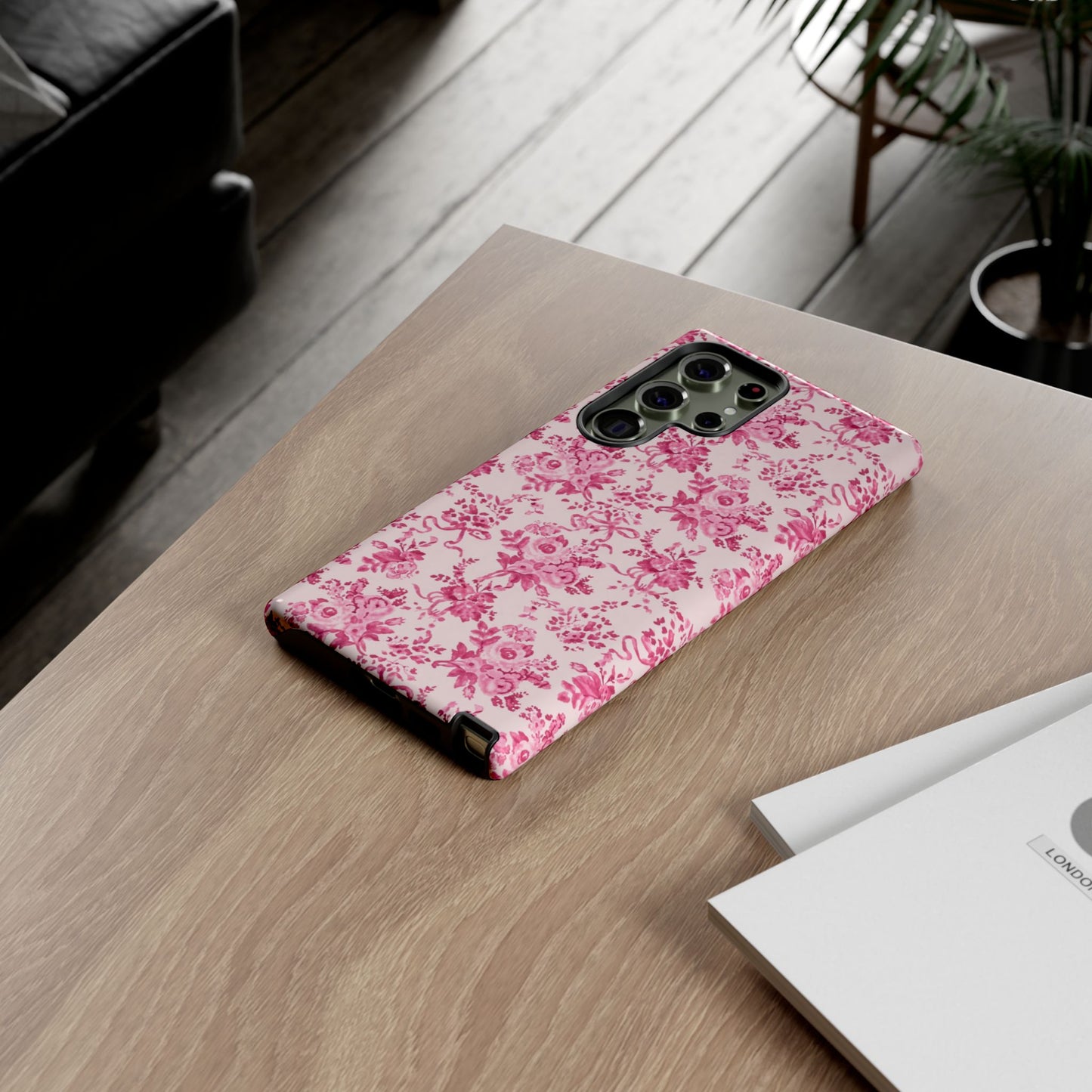 Pink Vintage Floral Tough Phone Case — Protective iPhone Cover