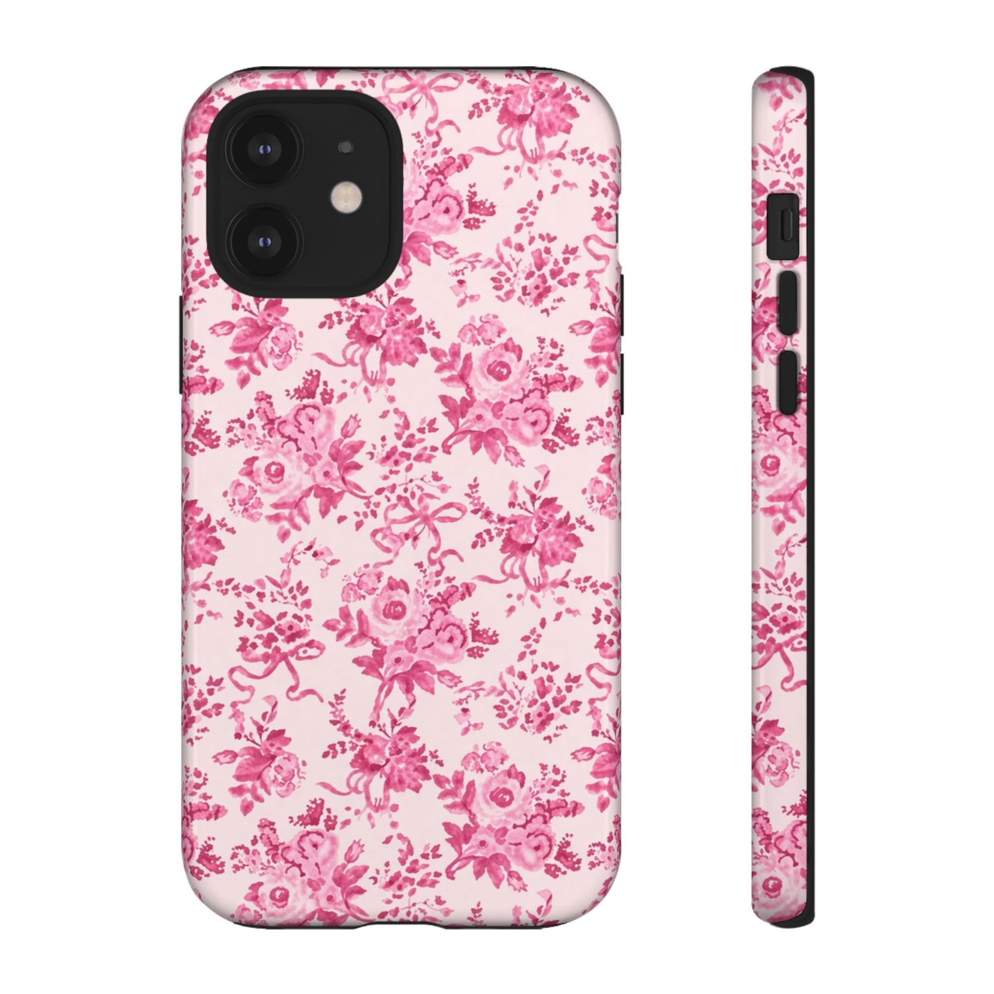 Pink Vintage Floral Tough Phone Case — Protective iPhone Cover