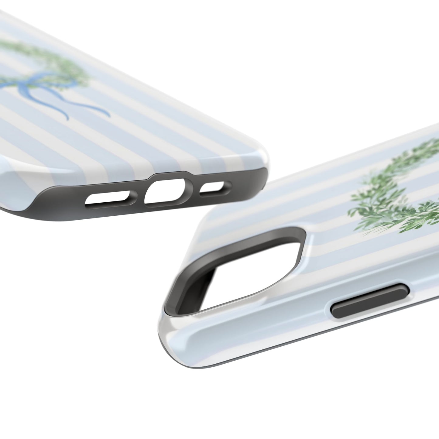 Floral Wreath Magnetic Impact Case — Blue Striped Protective Phone Case
