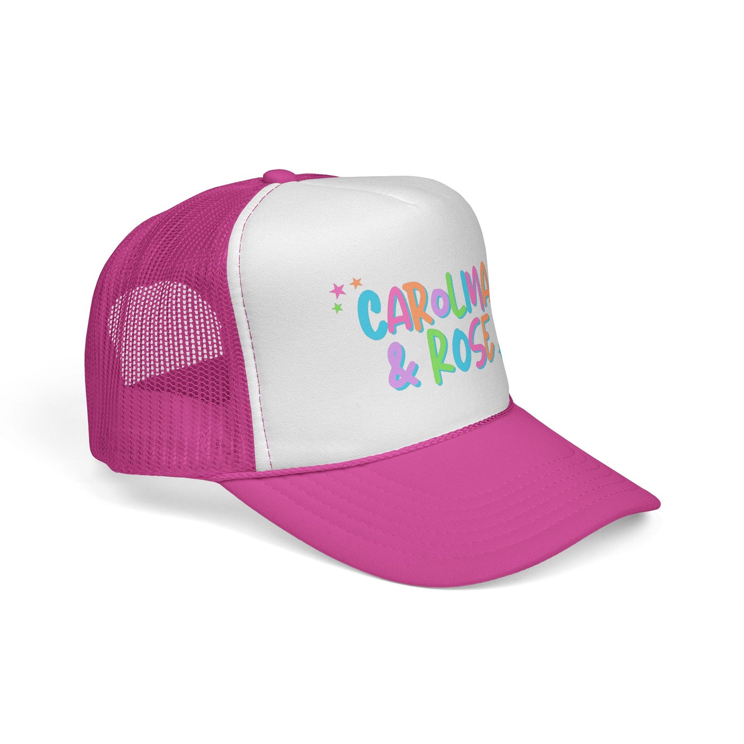Carolina & Rose Colorful Script Trucker Hat — Cute Pastel Name Cap for Moms, Kids & Gifts