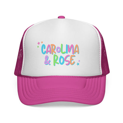 Carolina & Rose Colorful Script Trucker Hat — Cute Pastel Name Cap for Moms, Kids & Gifts