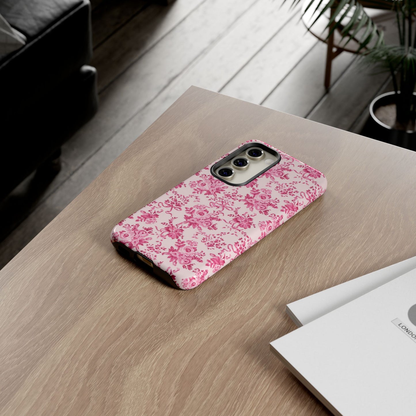 Pink Vintage Floral Tough Phone Case — Protective iPhone Cover