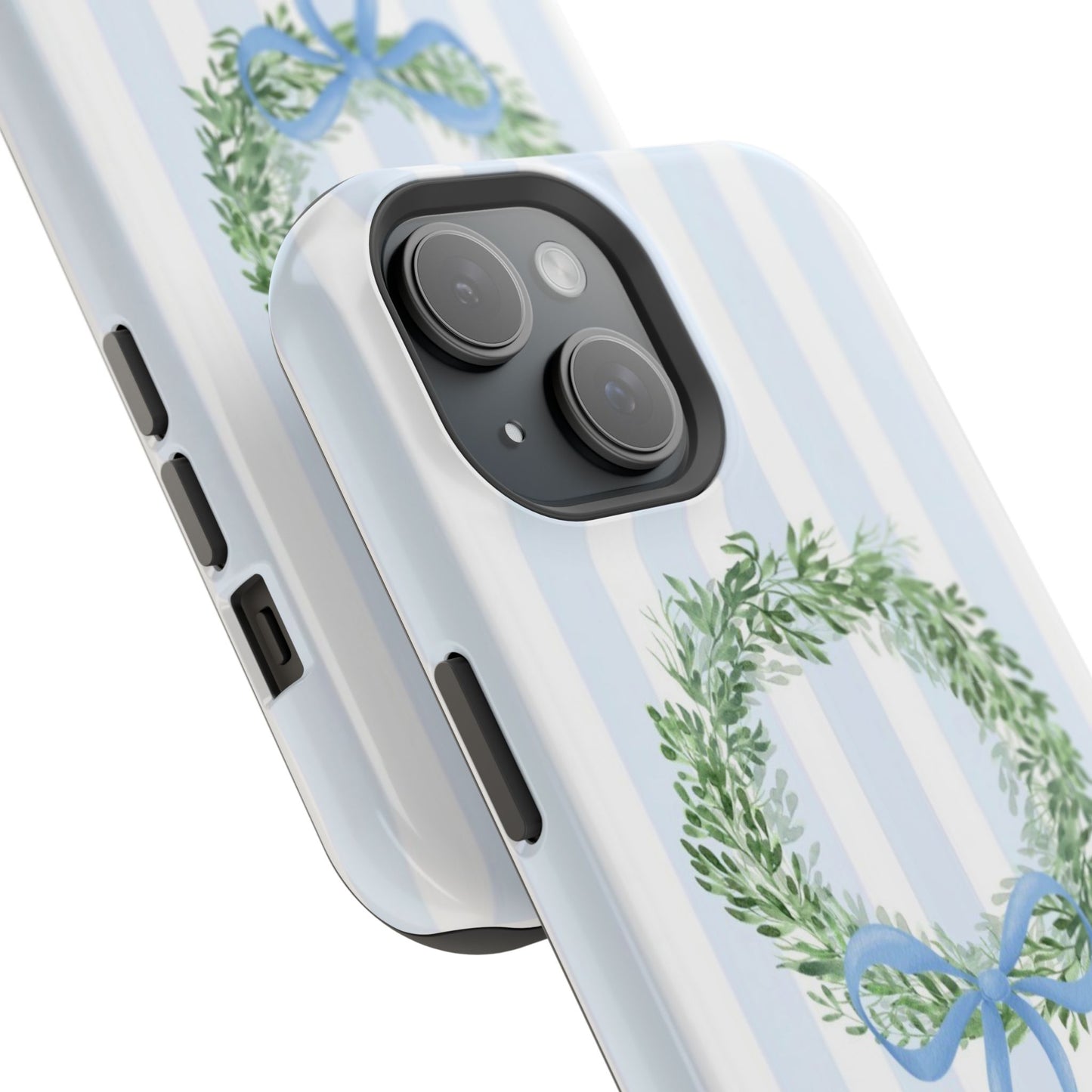Floral Wreath Magnetic Impact Case — Blue Striped Protective Phone Case
