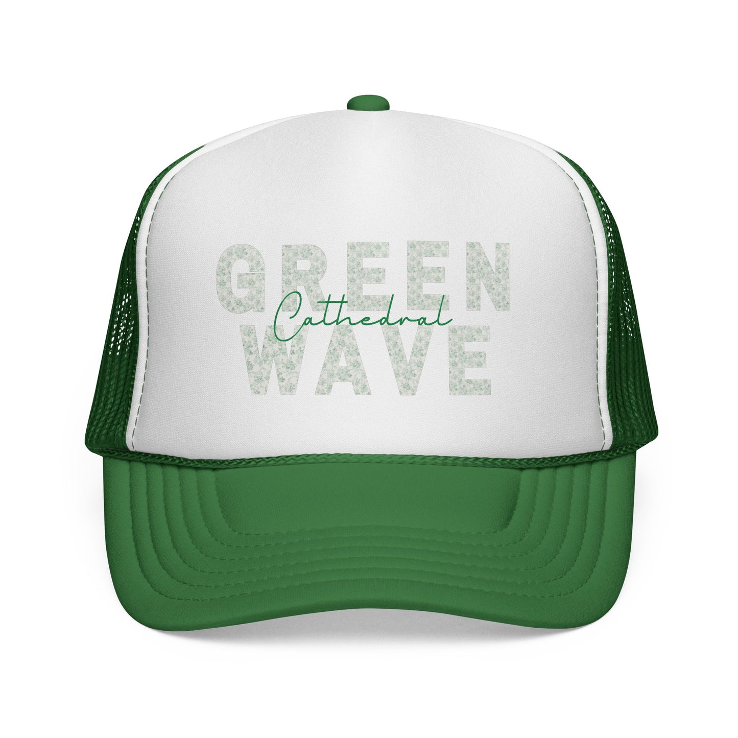 Green Wave Trucker Cap — 'Cathedral' Script Logo