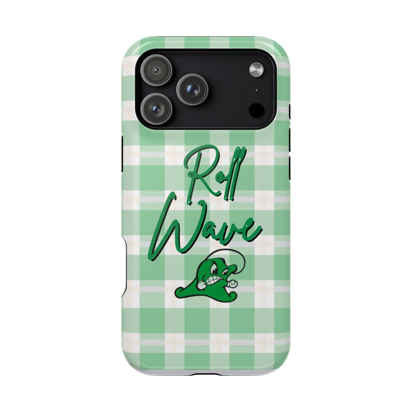 Phone Case — "Roll Wave" Green Plaid Magnetic Impact‑Resistant Case