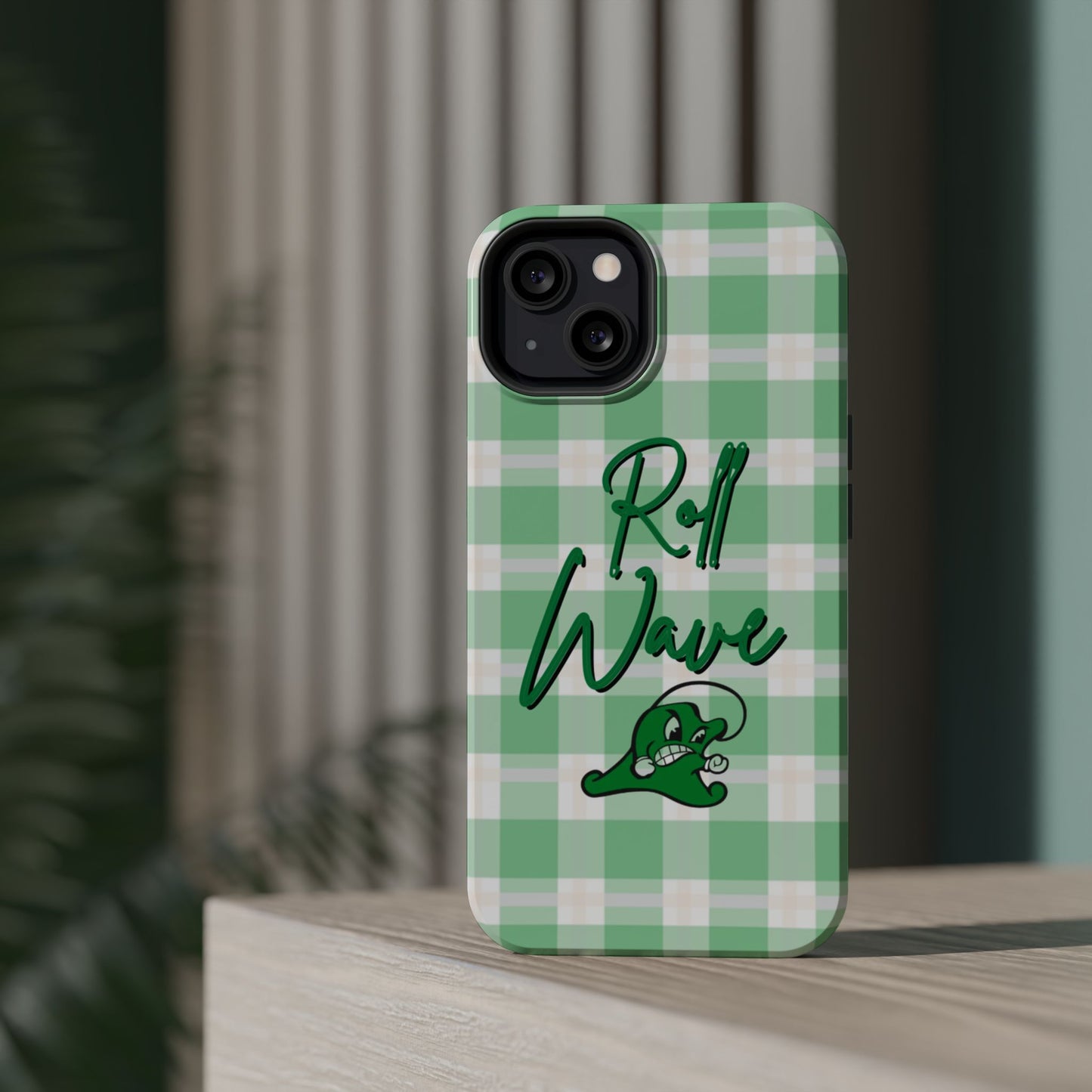 Phone Case — "Roll Wave" Green Plaid Magnetic Impact‑Resistant Case