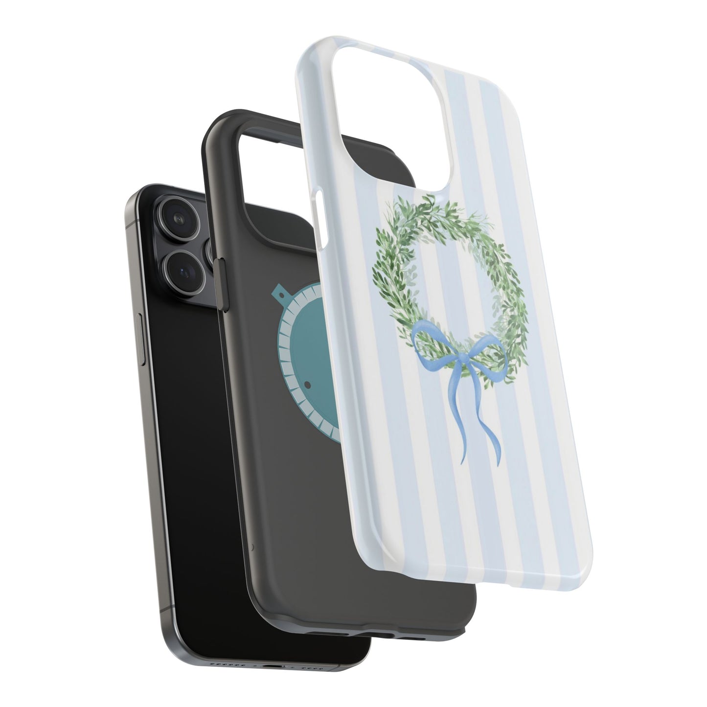 Floral Wreath Magnetic Impact Case — Blue Striped Protective Phone Case