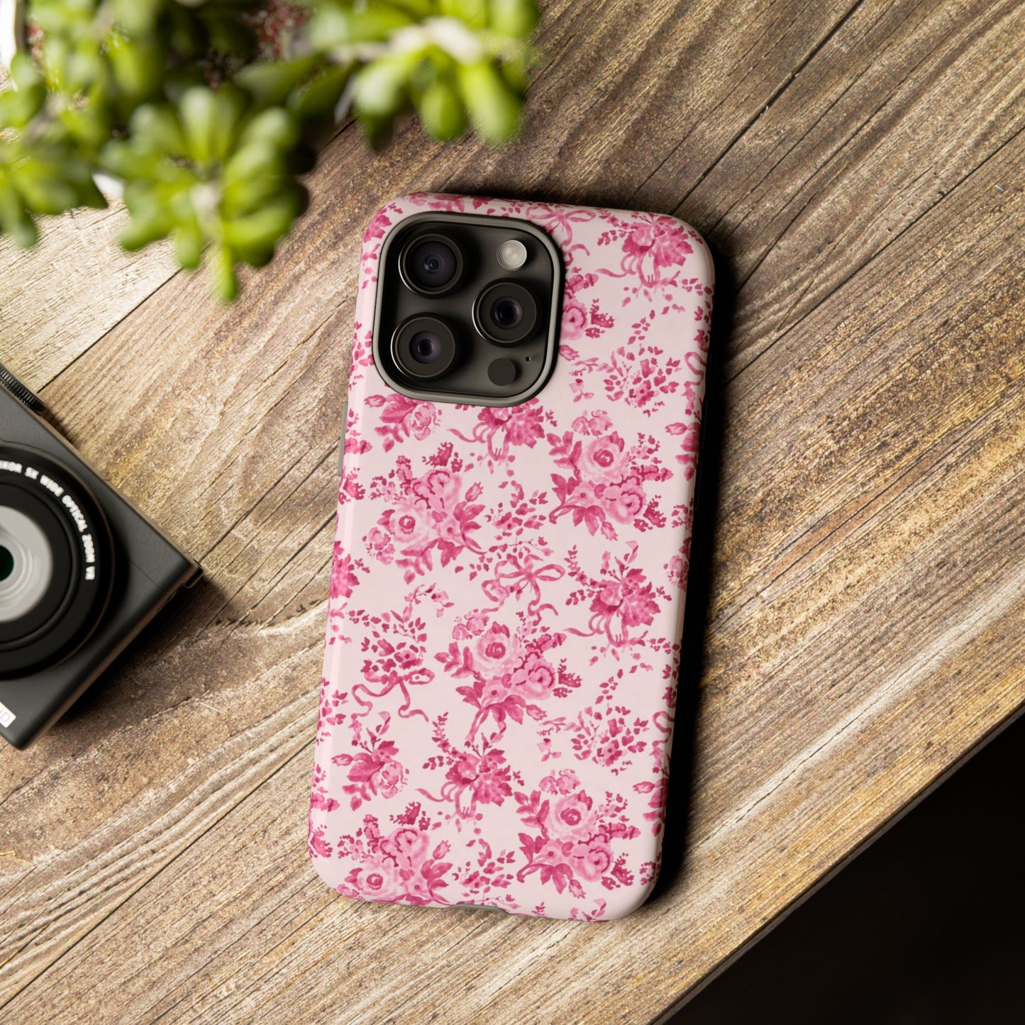 Pink Vintage Floral Tough Phone Case — Protective iPhone Cover