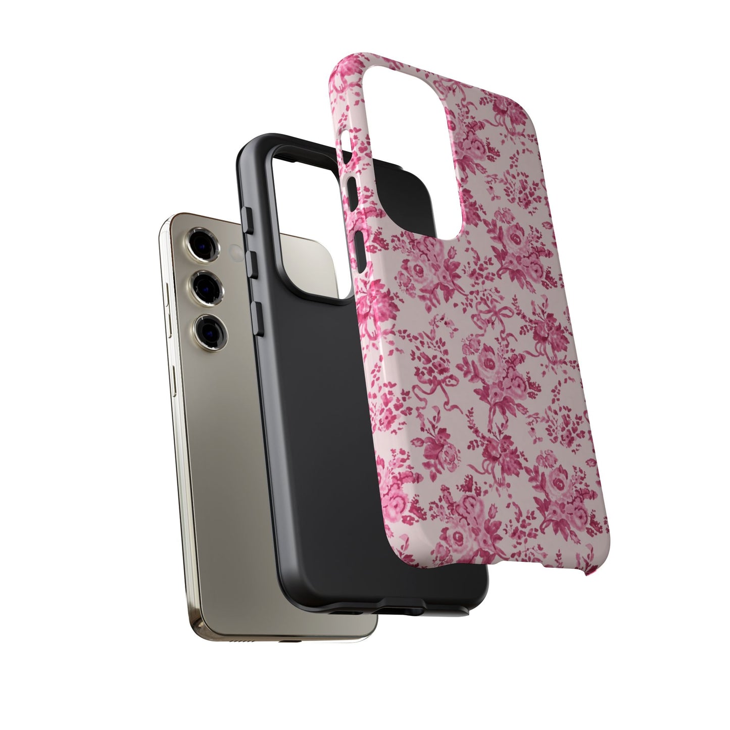 Pink Vintage Floral Tough Phone Case — Protective iPhone Cover