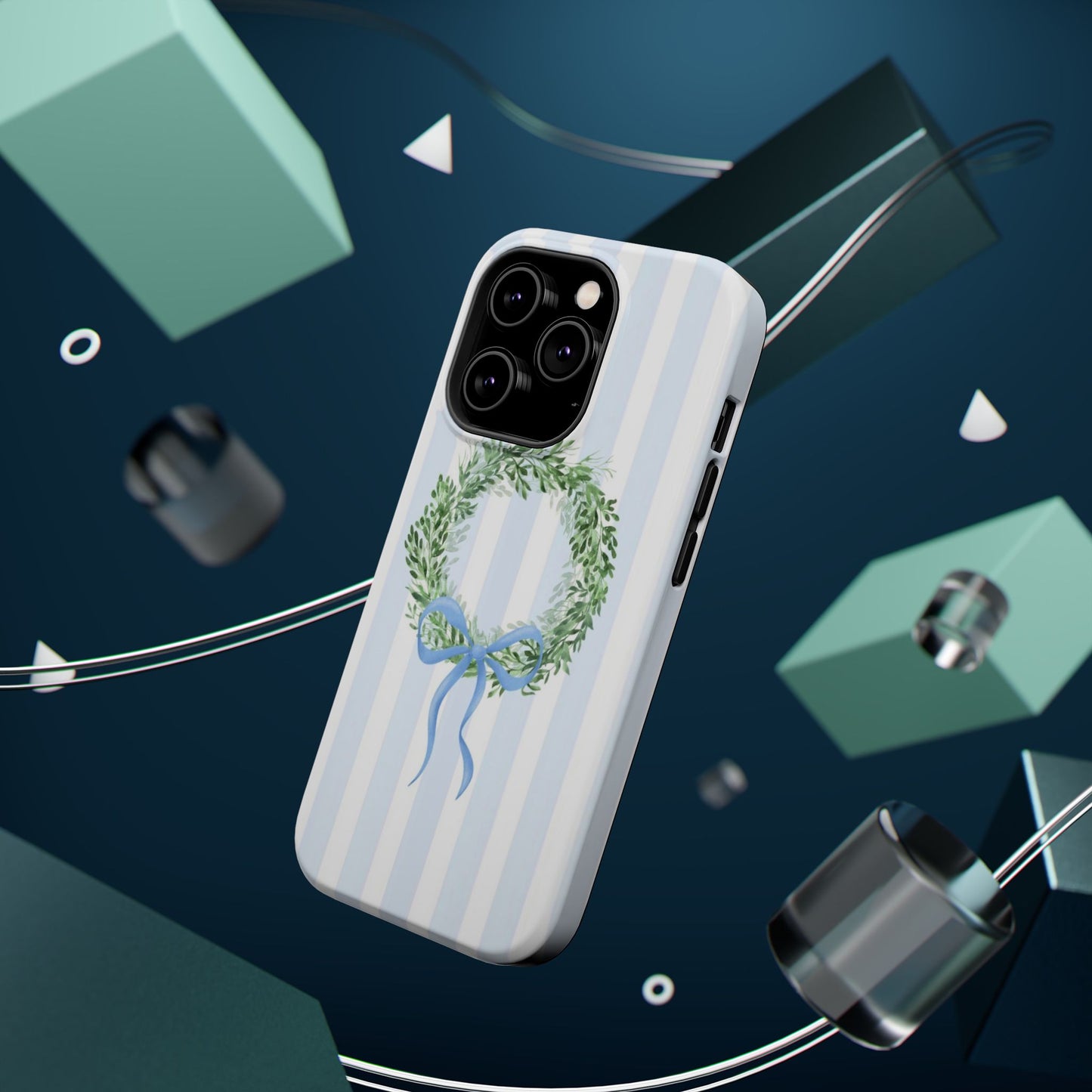 Floral Wreath Magnetic Impact Case — Blue Striped Protective Phone Case