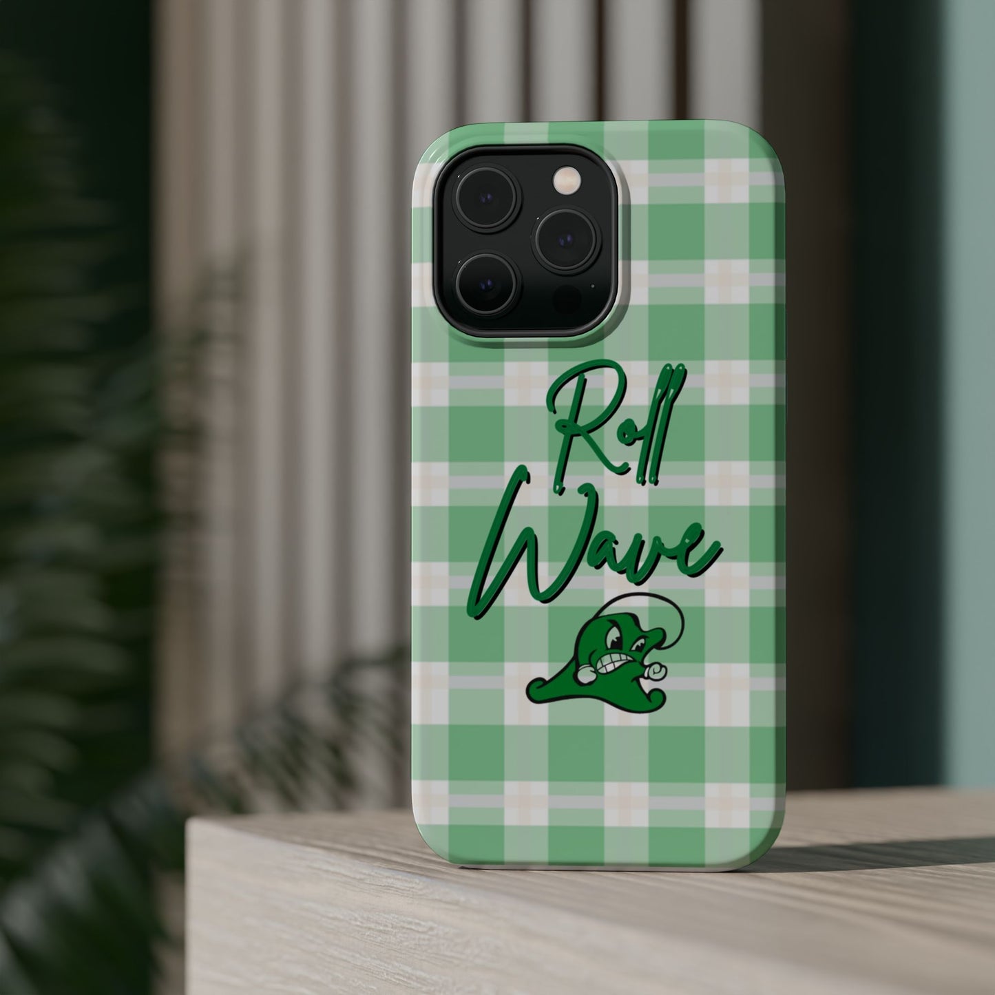 Phone Case — "Roll Wave" Green Plaid Magnetic Impact‑Resistant Case