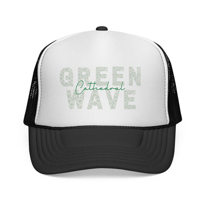 Green Wave Trucker Cap — 'Cathedral' Script Logo