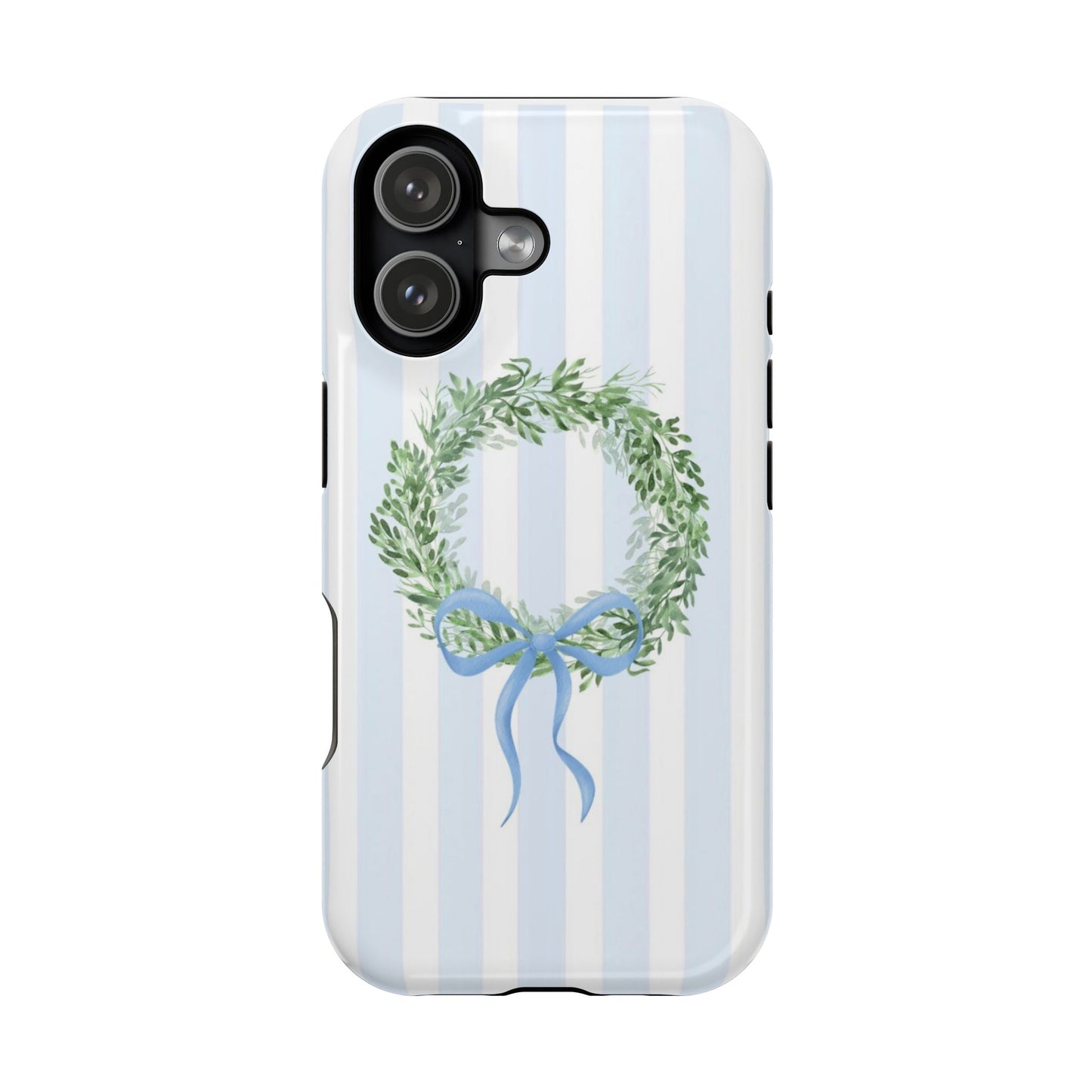 Floral Wreath Magnetic Impact Case — Blue Striped Protective Phone Case