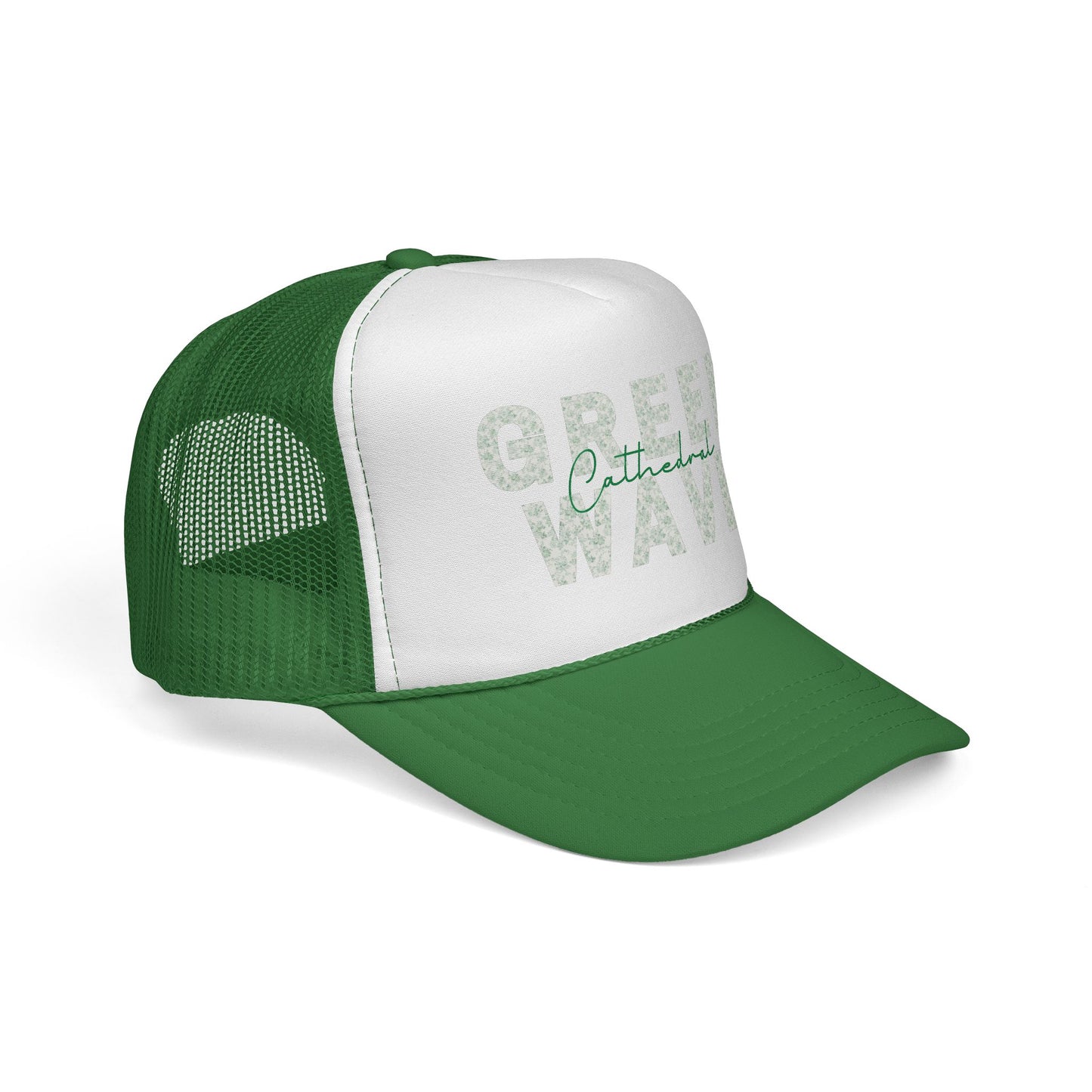 Green Wave Trucker Cap — 'Cathedral' Script Logo