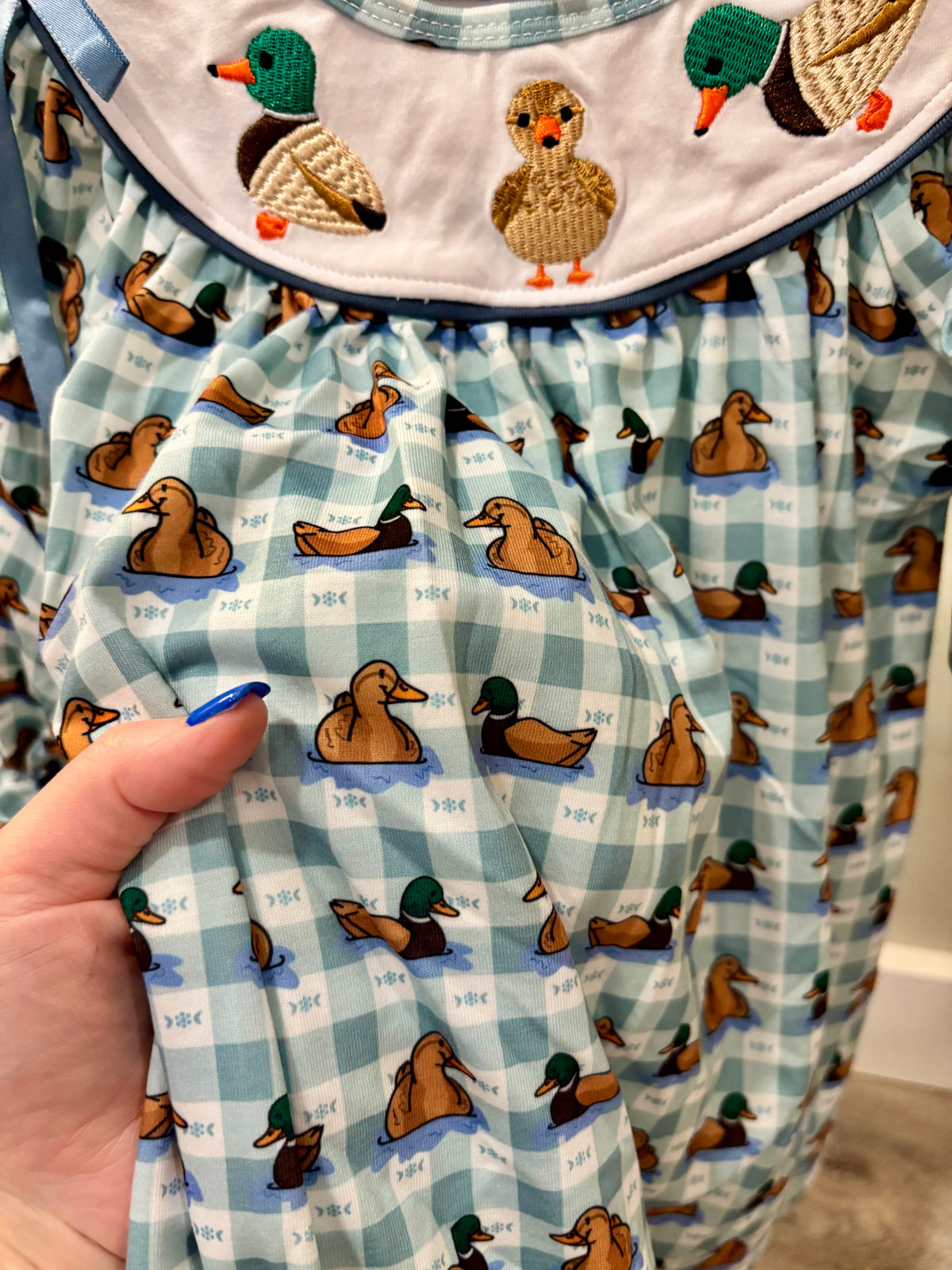 Blue Mallard Duck Embroidery Dress - READY TO SHIP/PICKUP!