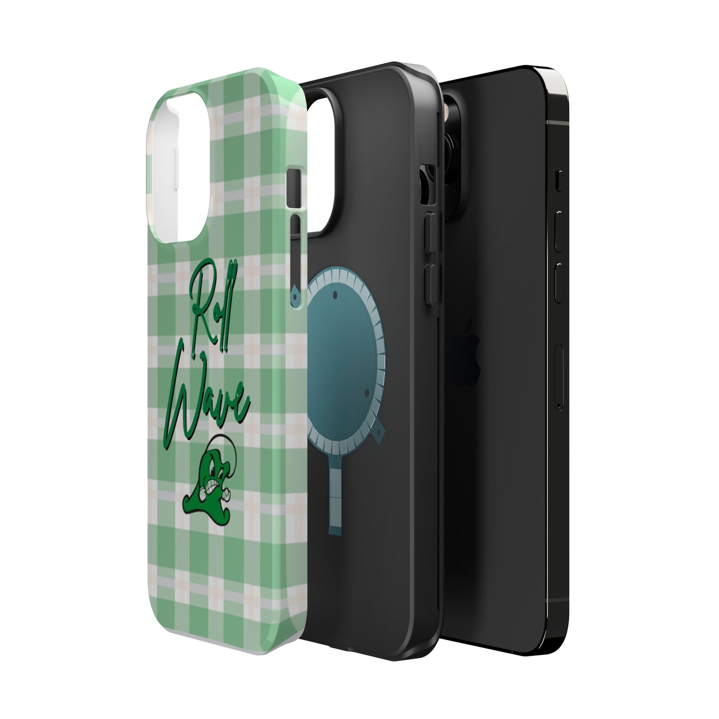 Phone Case — "Roll Wave" Green Plaid Magnetic Impact‑Resistant Case