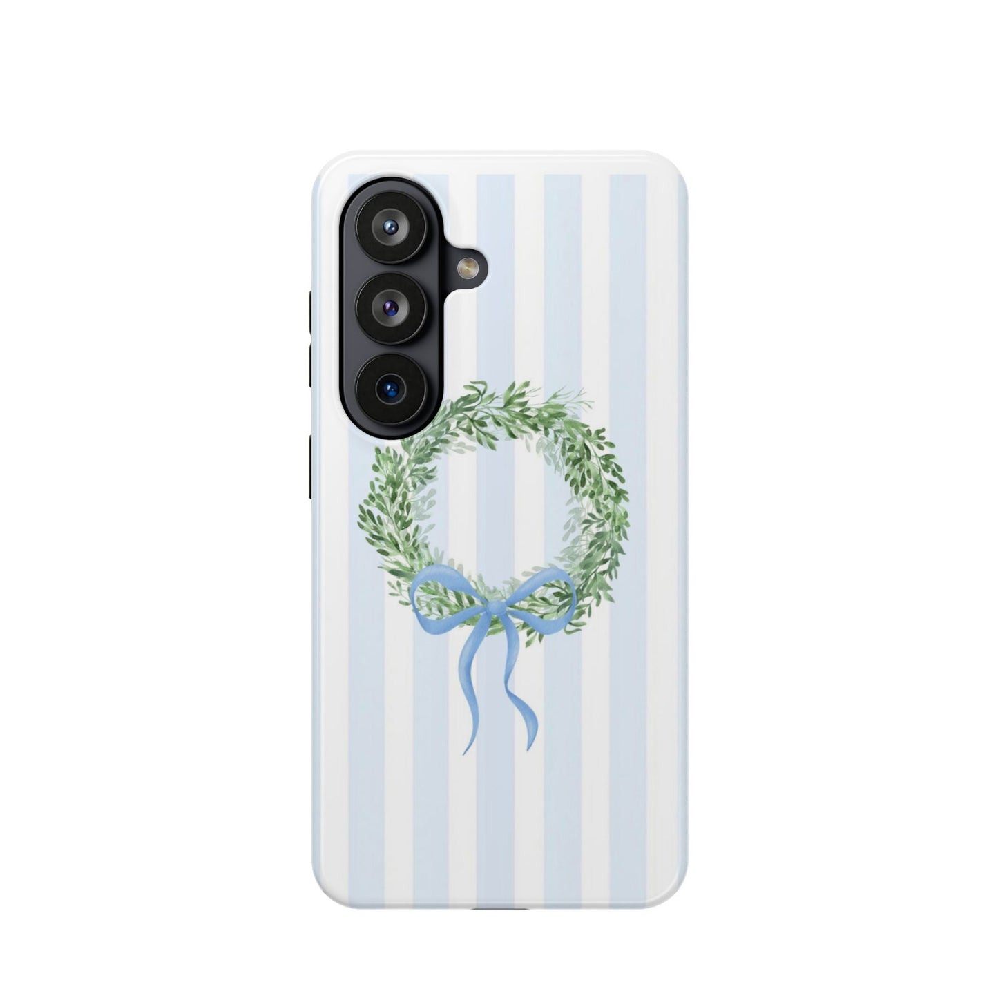 Floral Wreath Magnetic Impact Case — Blue Striped Protective Phone Case
