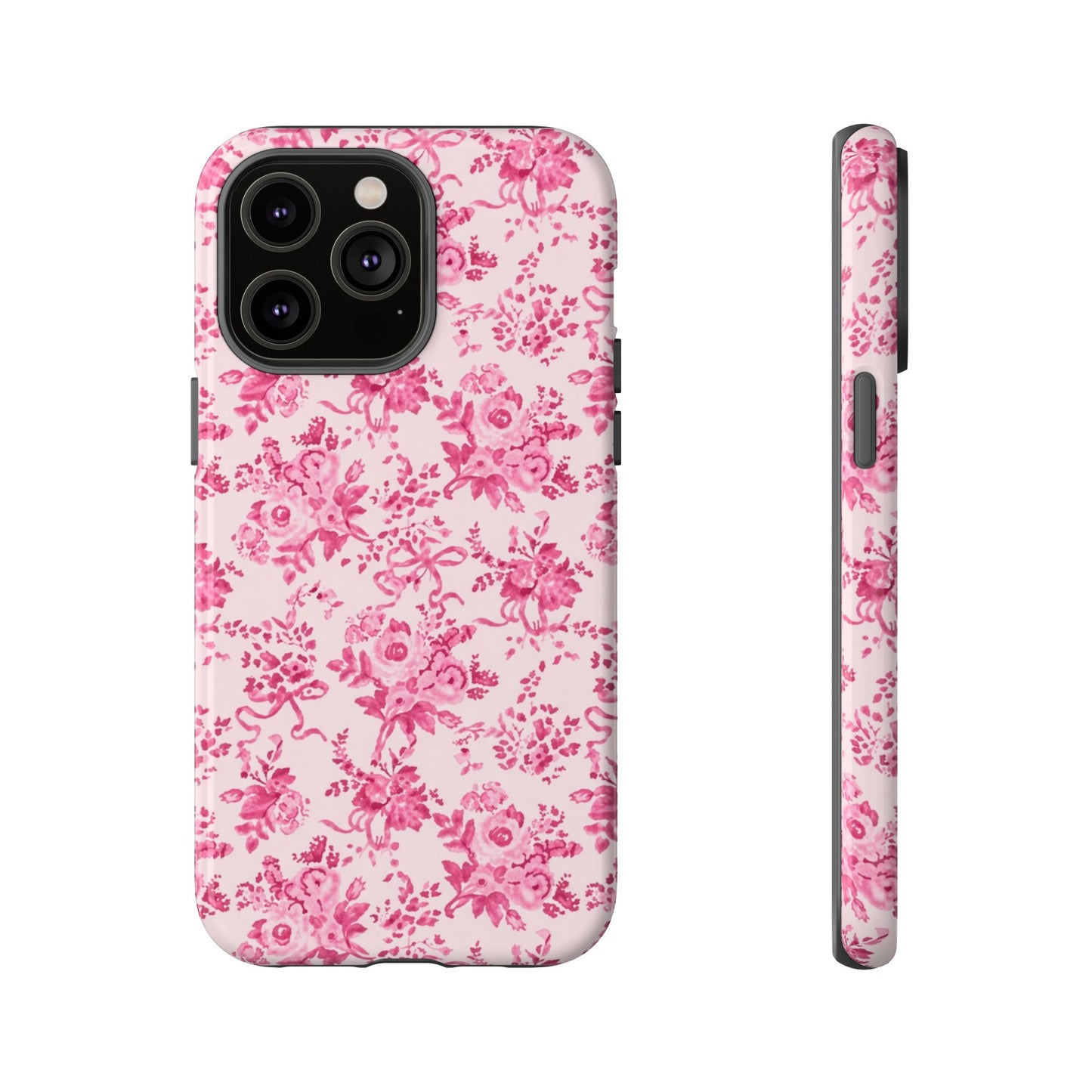 Pink Vintage Floral Tough Phone Case — Protective iPhone Cover