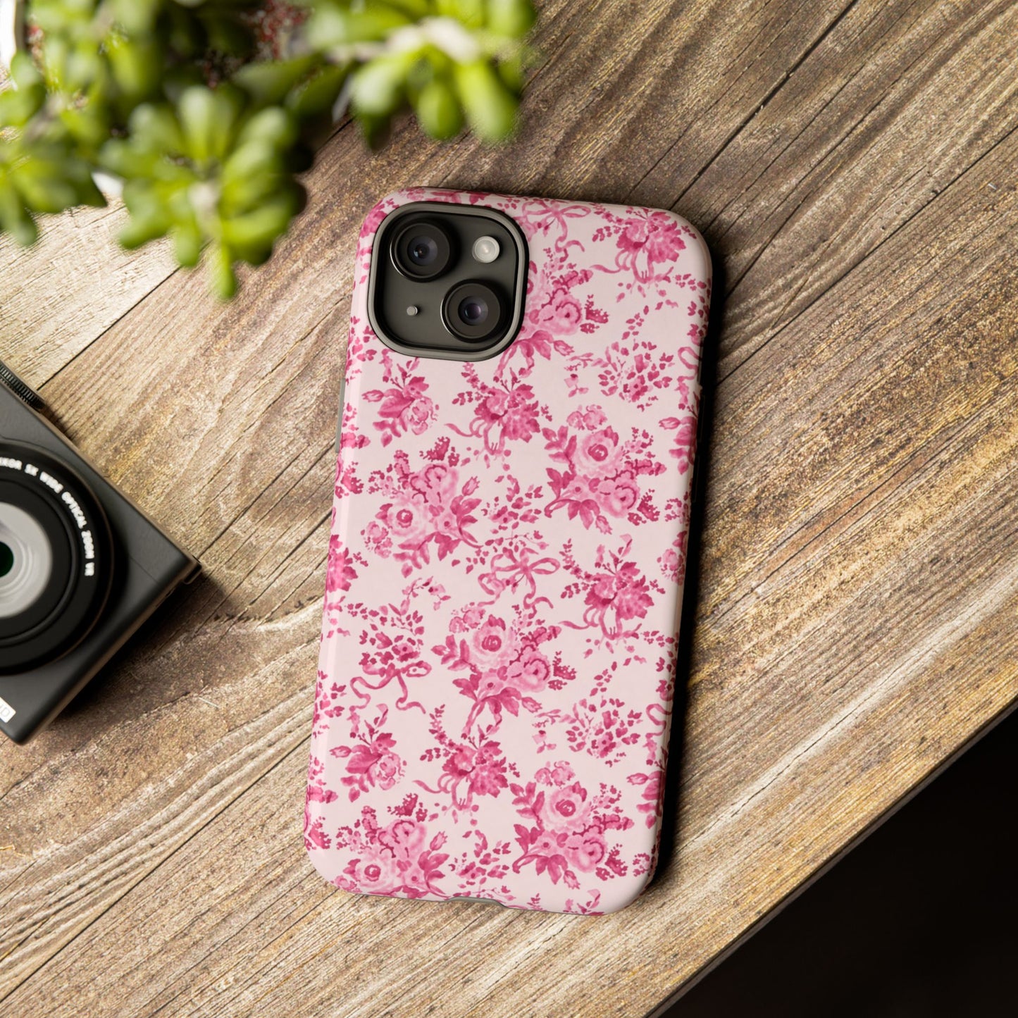Pink Vintage Floral Tough Phone Case — Protective iPhone Cover