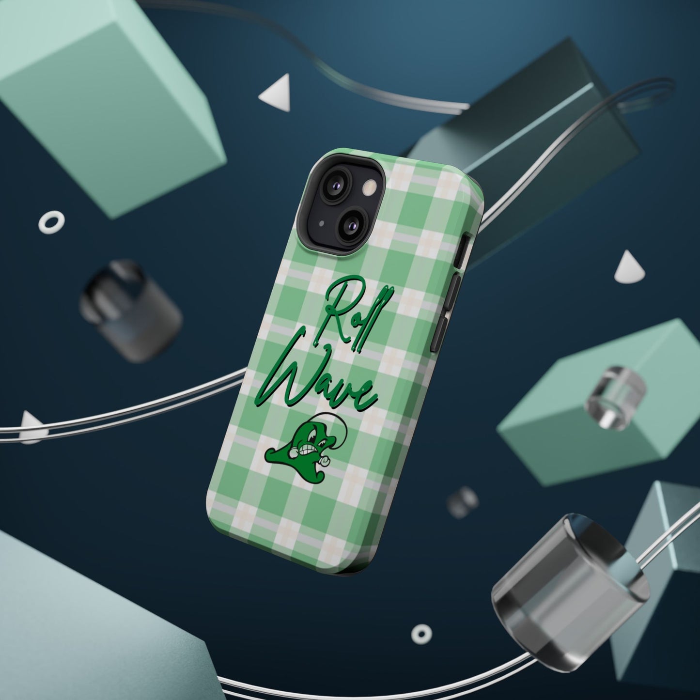 Phone Case — "Roll Wave" Green Plaid Magnetic Impact‑Resistant Case