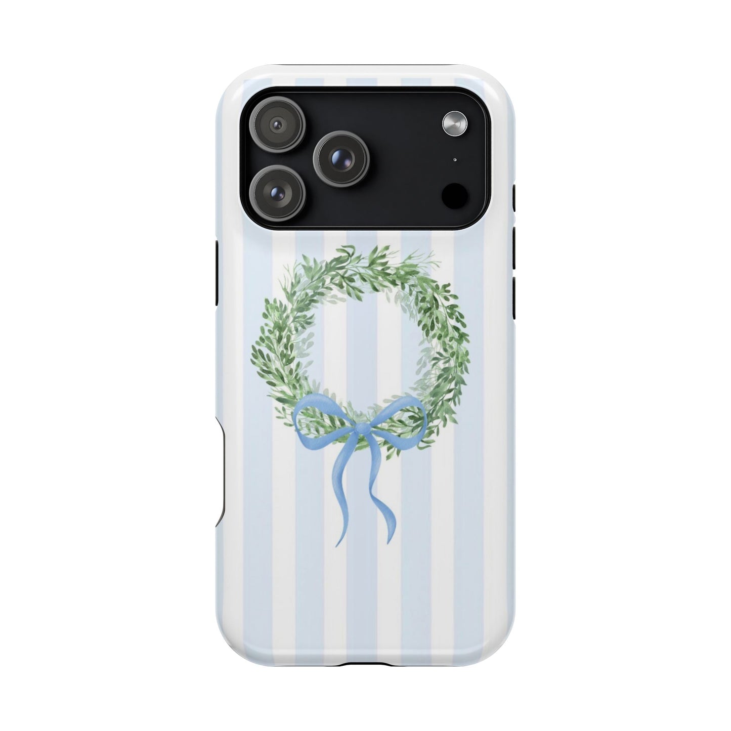Floral Wreath Magnetic Impact Case — Blue Striped Protective Phone Case