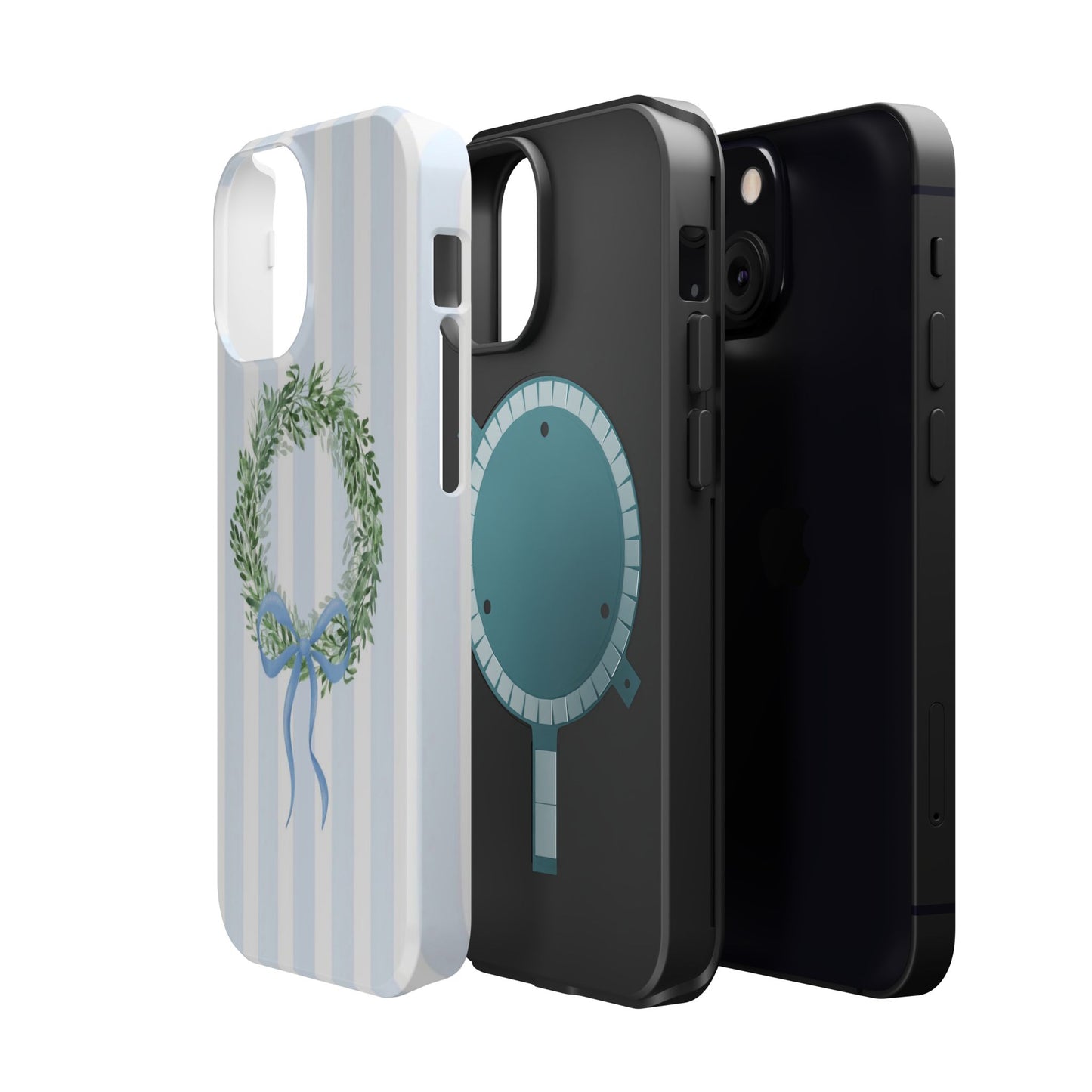 Floral Wreath Magnetic Impact Case — Blue Striped Protective Phone Case
