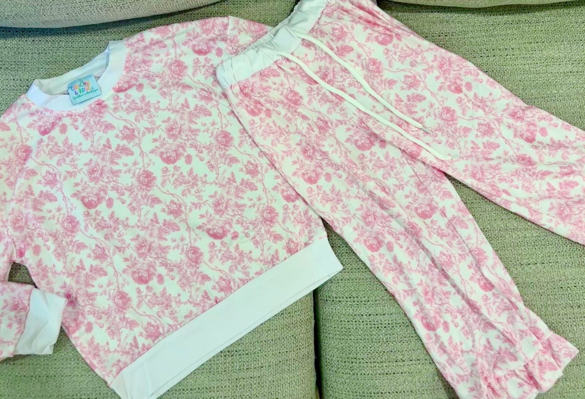 Pink Girls Floral Sweatsuit - READY TO SHIP/PICKUP!