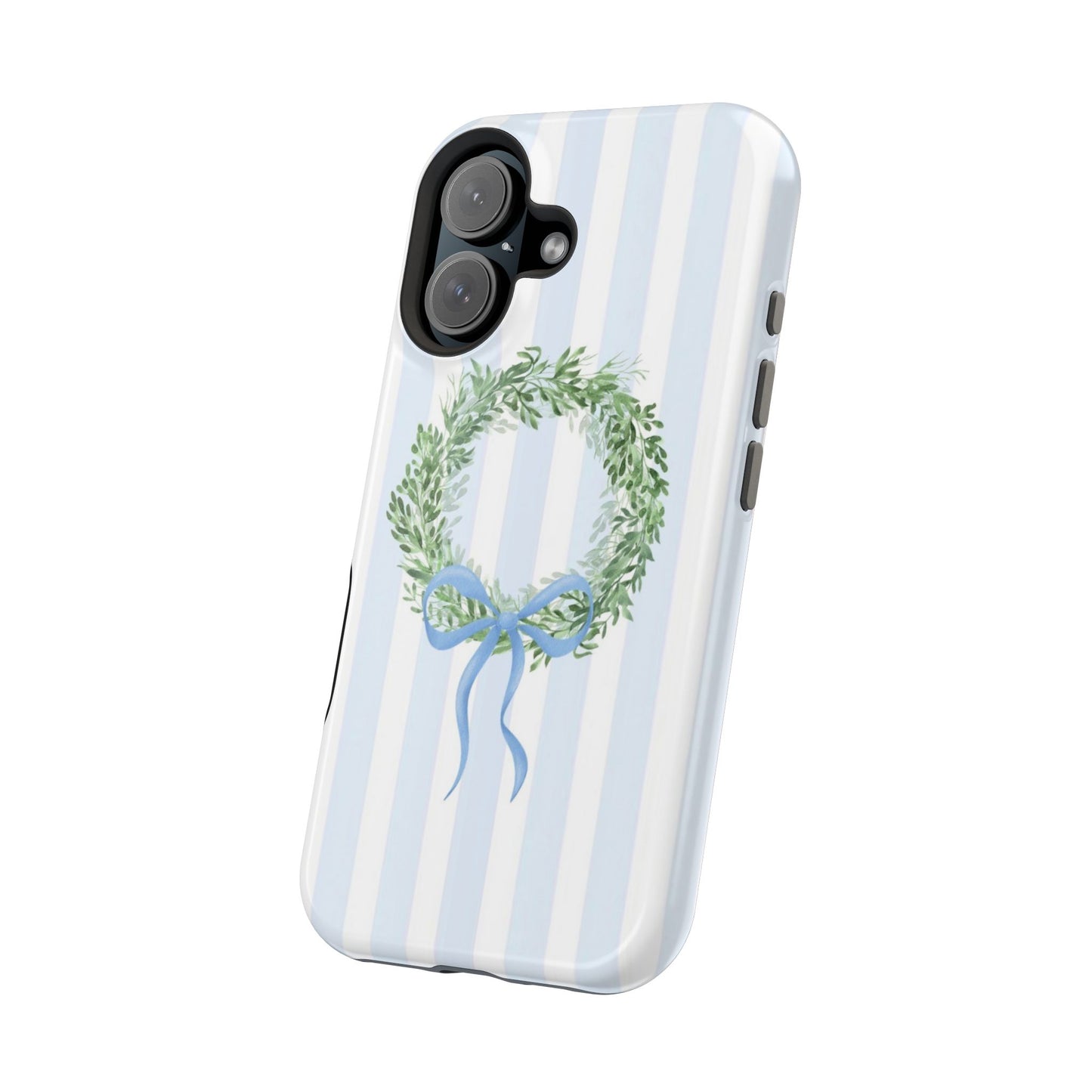 Floral Wreath Magnetic Impact Case — Blue Striped Protective Phone Case