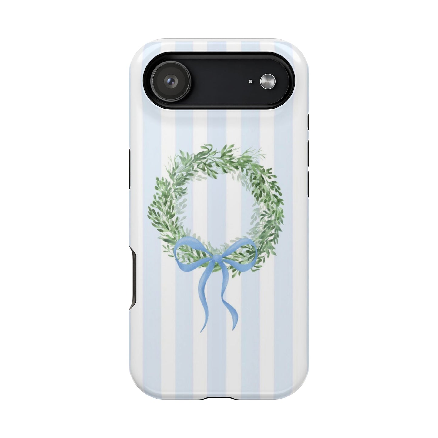 Floral Wreath Magnetic Impact Case — Blue Striped Protective Phone Case