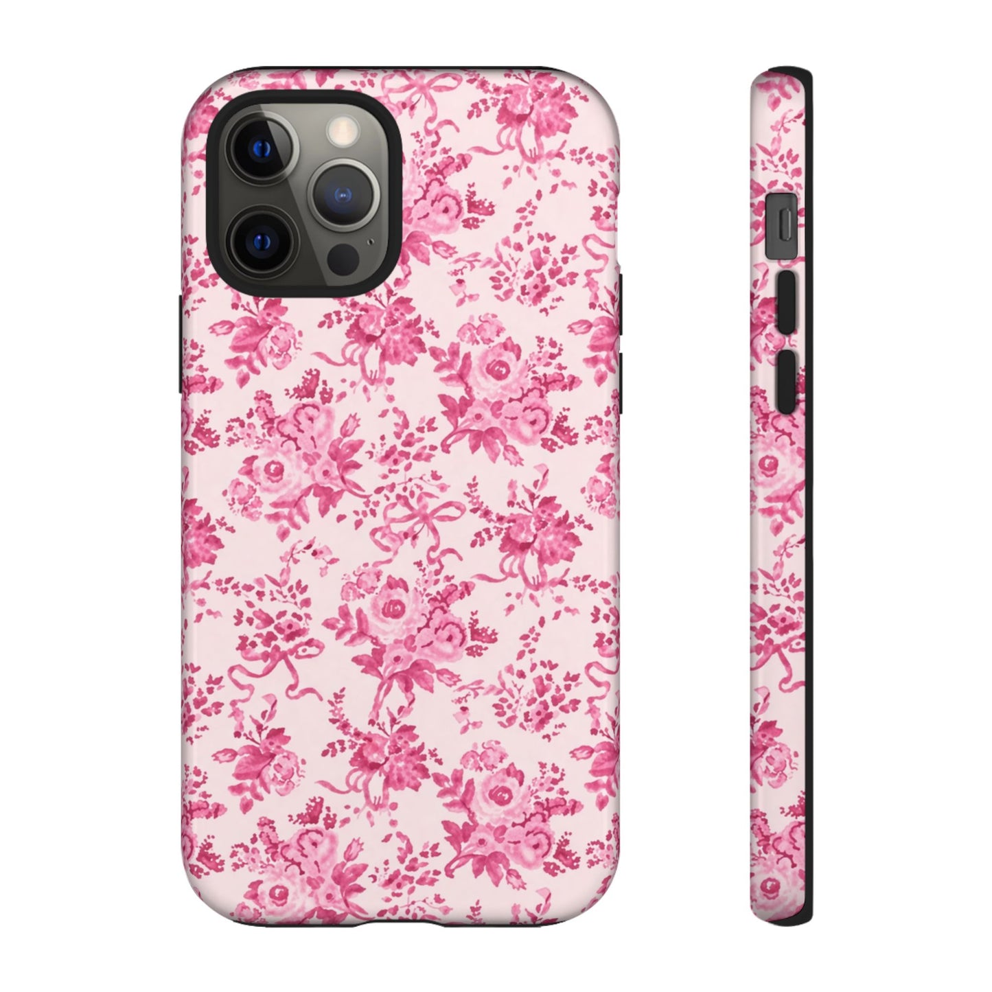 Pink Vintage Floral Tough Phone Case — Protective iPhone Cover