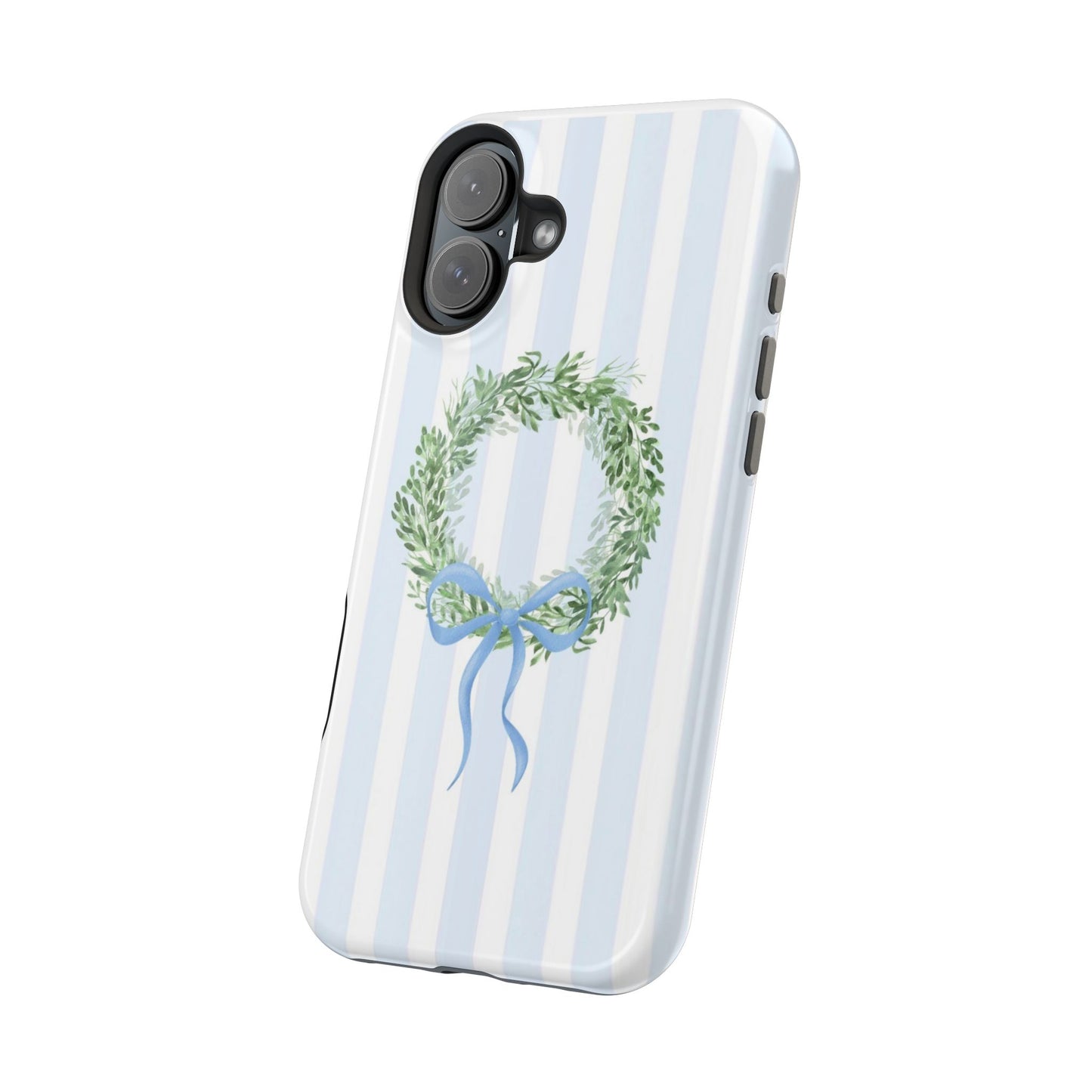 Floral Wreath Magnetic Impact Case — Blue Striped Protective Phone Case