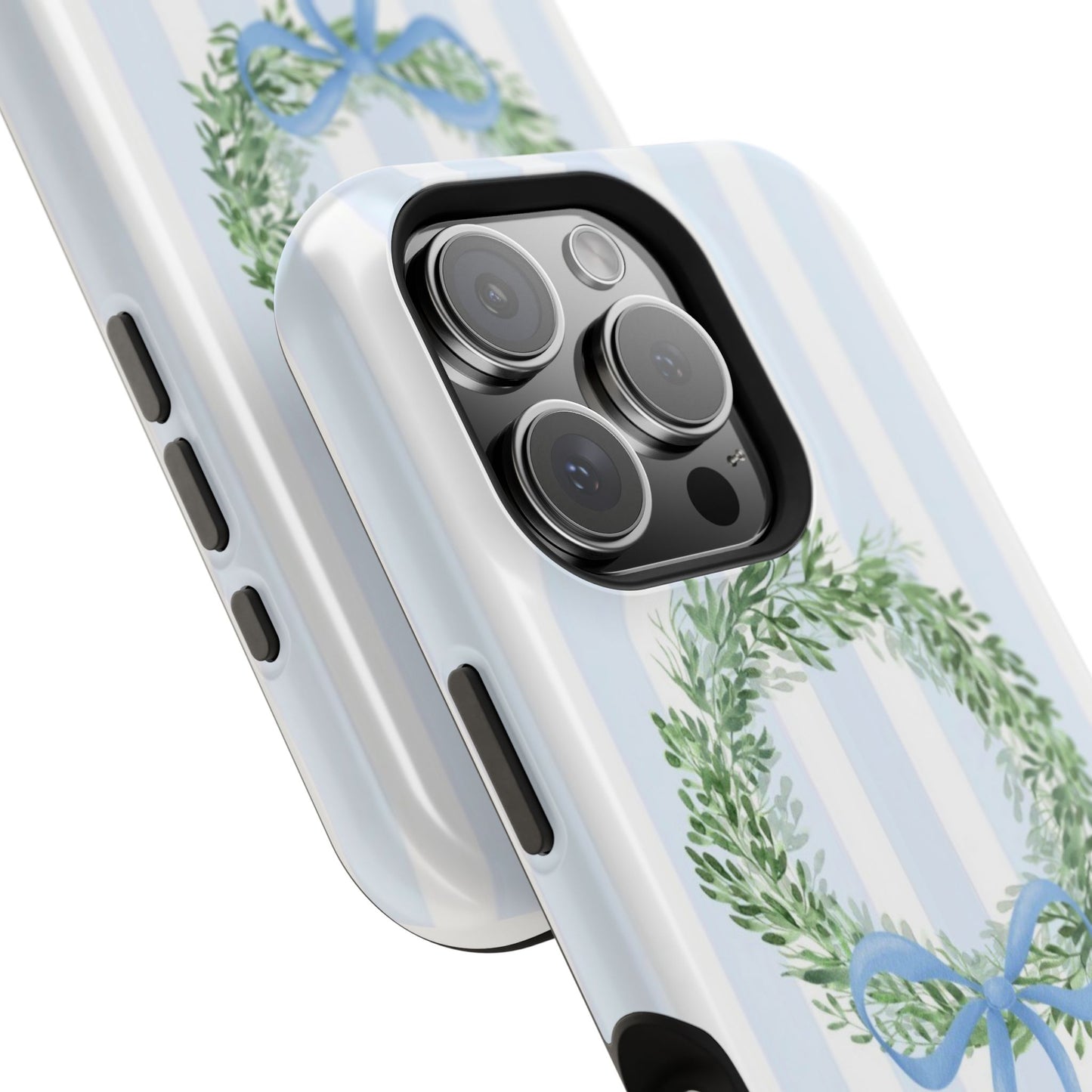 Floral Wreath Magnetic Impact Case — Blue Striped Protective Phone Case