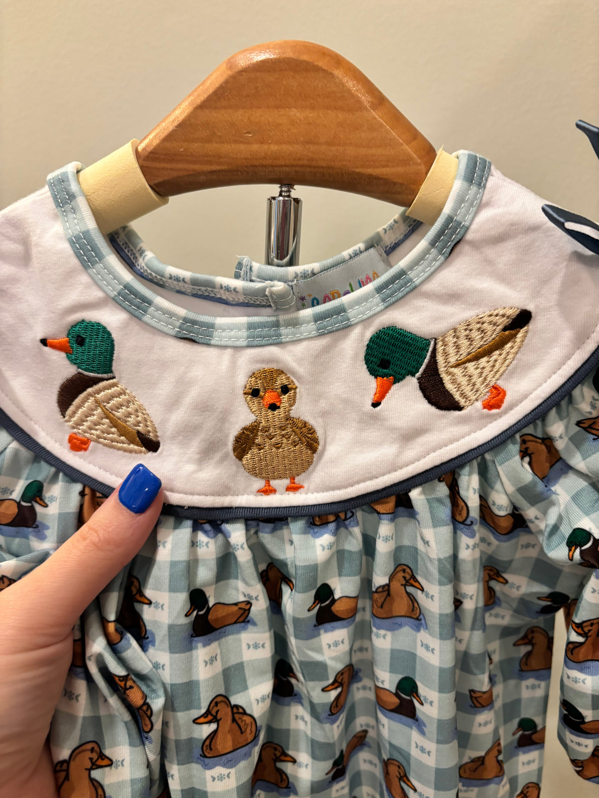Blue Mallard Duck Embroidery Dress - READY TO SHIP/PICKUP!