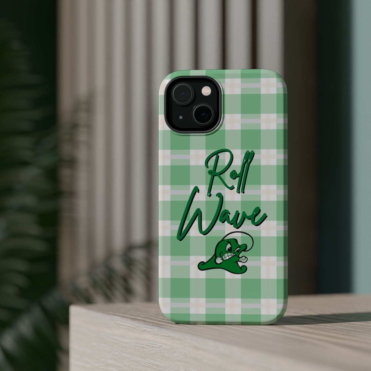 Phone Case — "Roll Wave" Green Plaid Magnetic Impact‑Resistant Case