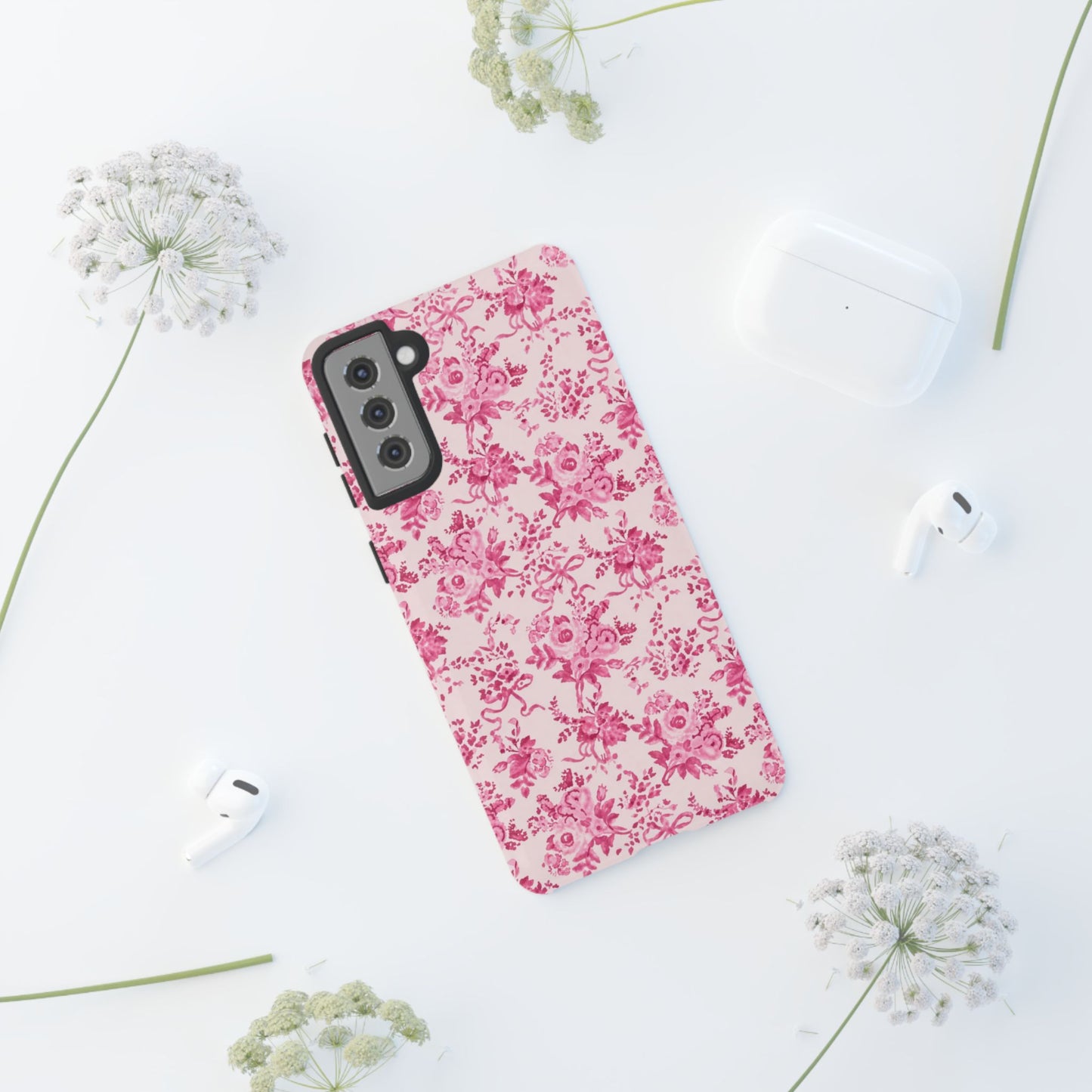 Pink Vintage Floral Tough Phone Case — Protective iPhone Cover