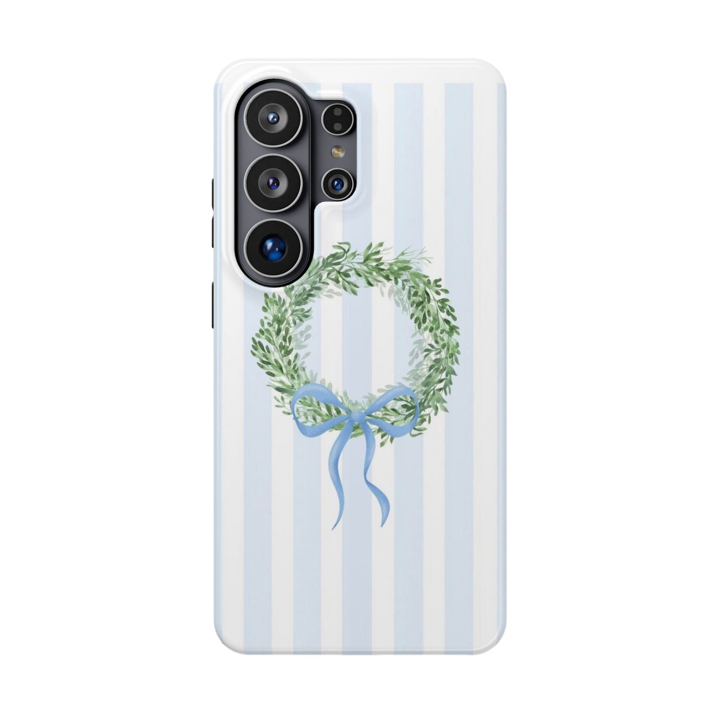 Floral Wreath Magnetic Impact Case — Blue Striped Protective Phone Case