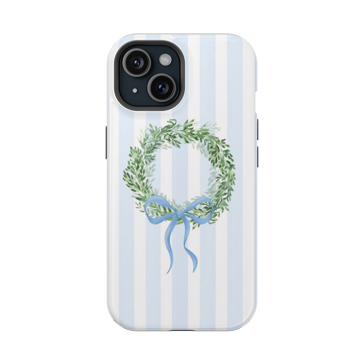 Floral Wreath Magnetic Impact Case — Blue Striped Protective Phone Case