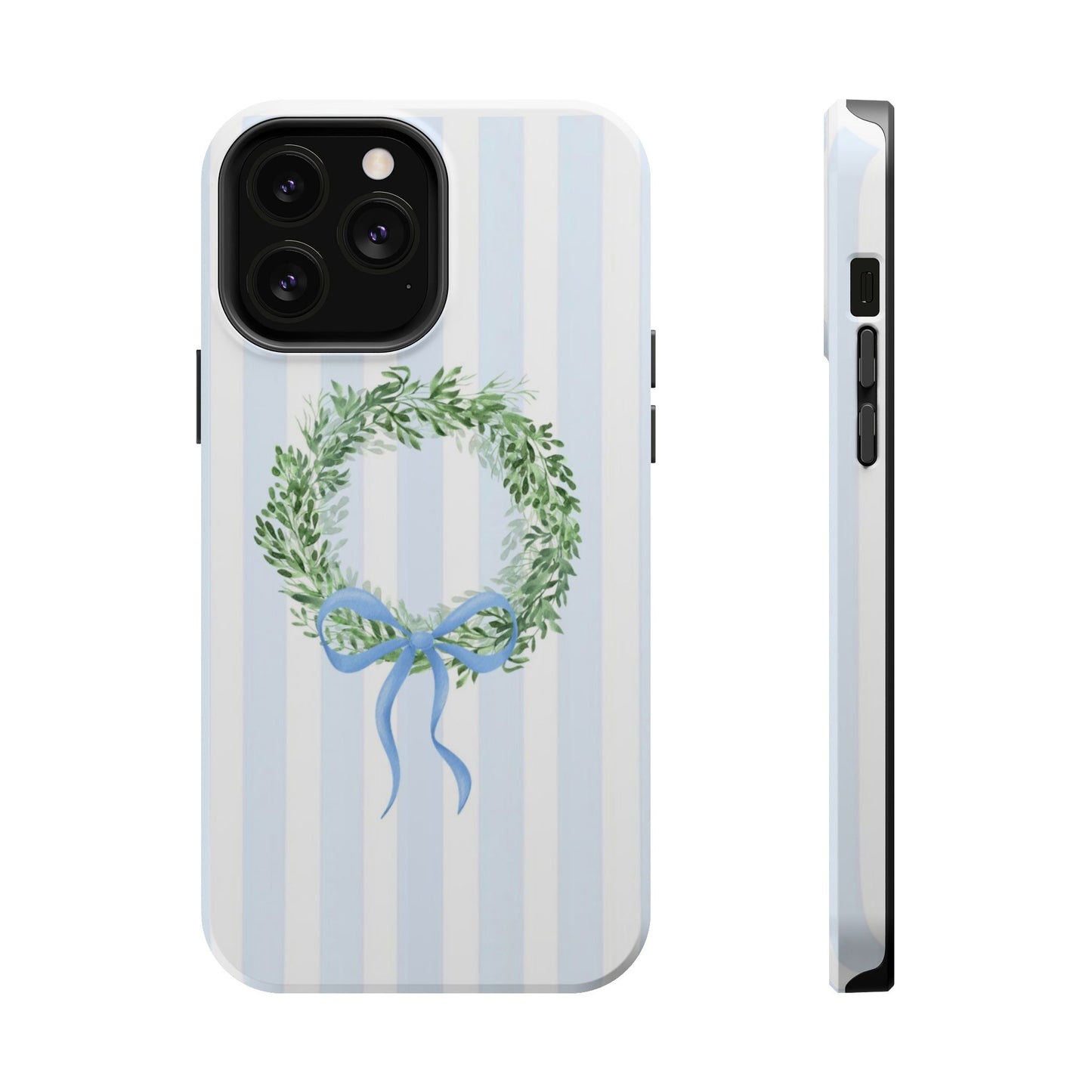 Floral Wreath Magnetic Impact Case — Blue Striped Protective Phone Case