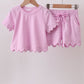 Pink scalloped mom&me shorts set