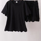 Black scalloped women shorts set