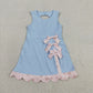 Blue Performance Bow Sash Scalloped Dress