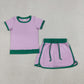 Pink color block Ringer Skorts Set