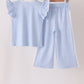 Blue polka dot pocket ruffle pants set