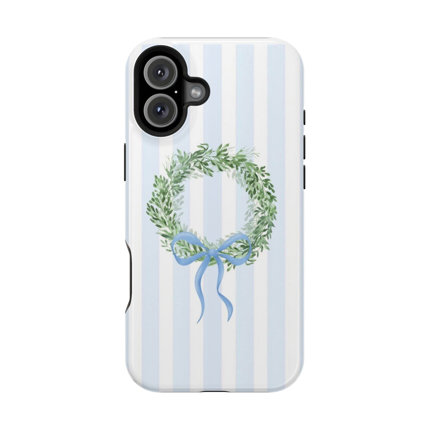 Floral Wreath Magnetic Impact Case — Blue Striped Protective Phone Case