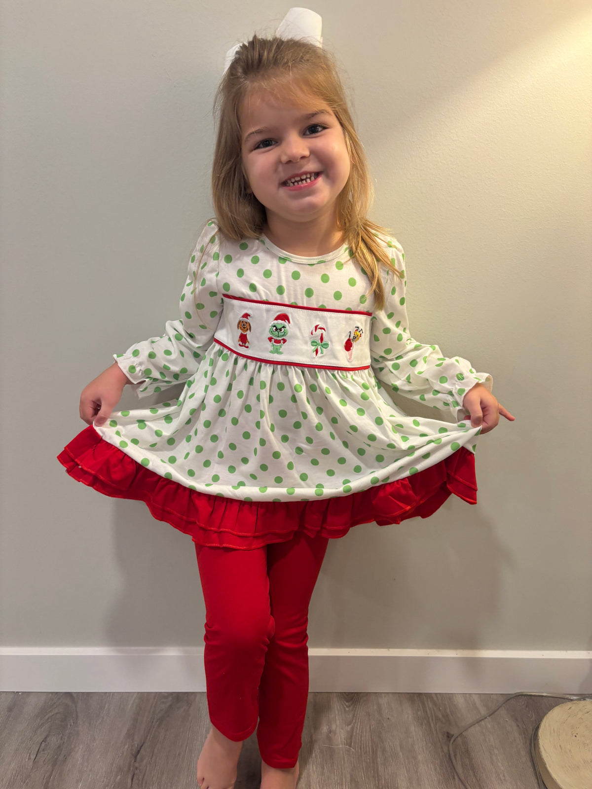 Green Dot Grinch Girl's Pant Set - READY TO SHIP/PICKUP