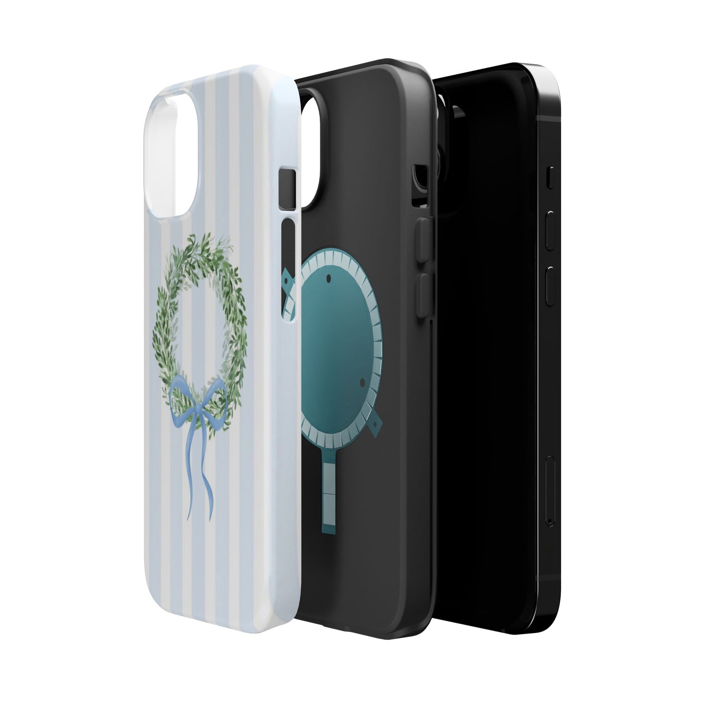 Floral Wreath Magnetic Impact Case — Blue Striped Protective Phone Case